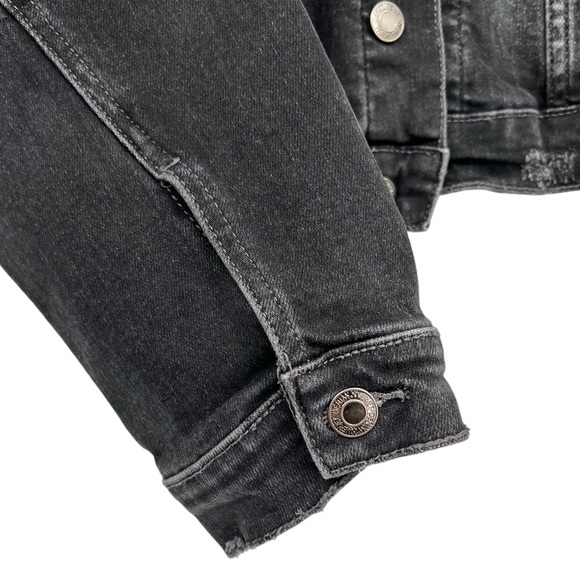 Vervet by Flying Monkey Black Distressed Balloon Puff Sleeve Trucker Jean Jacket - Picture 10 of 15